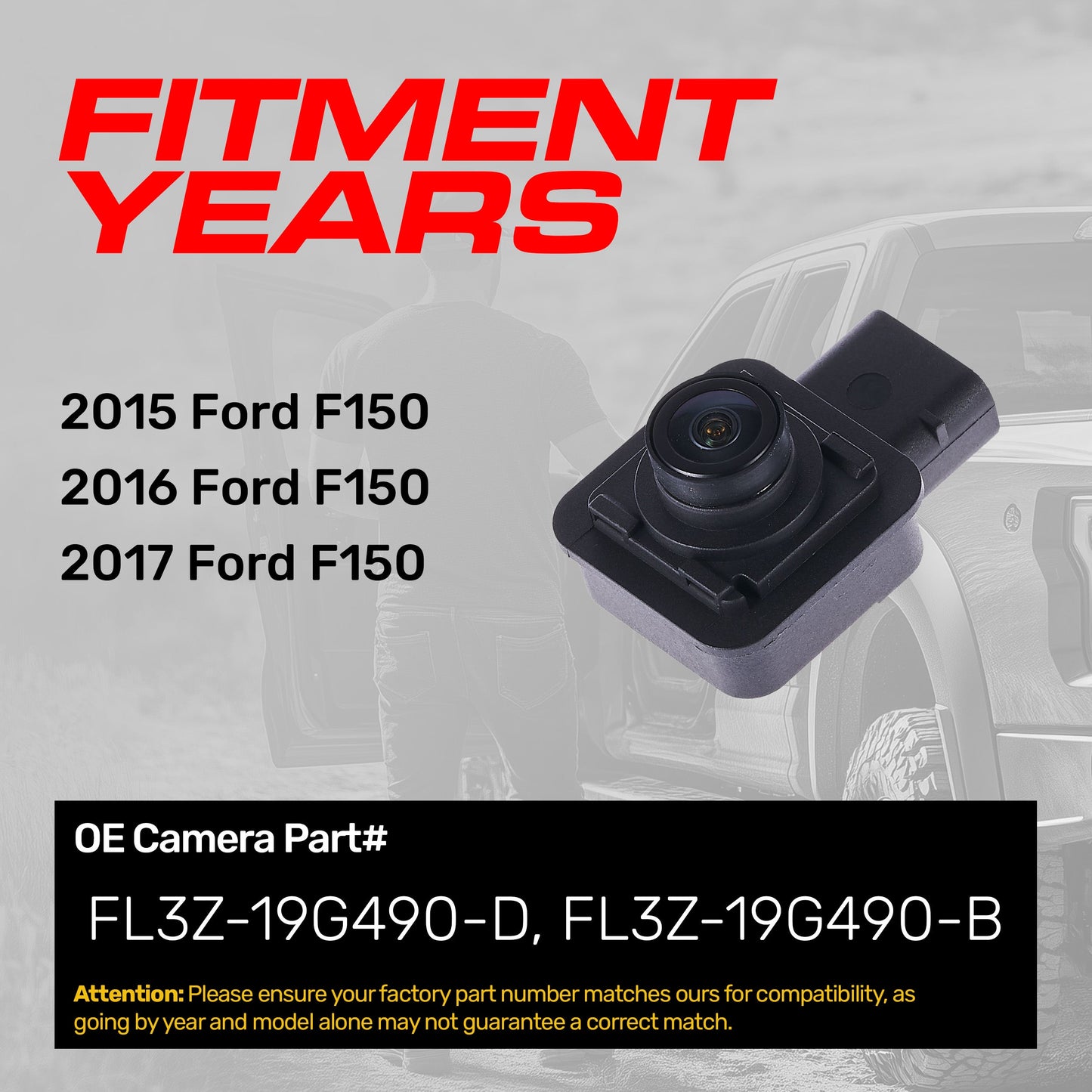 Master Tailgaters Ford F-150 OEM backup camera, black plastic housing, FL3Z-19G490-D/B on Tampa Home & Garden Store