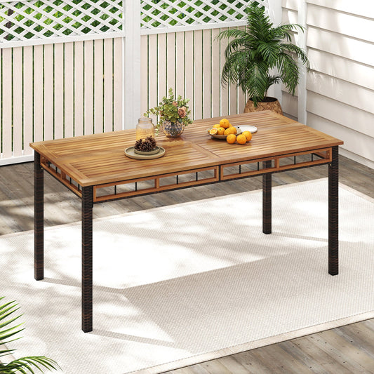 63" Outdoor Dining Table with Acacia Wood Slatted Tabletop - Tampa Home & Garden Store