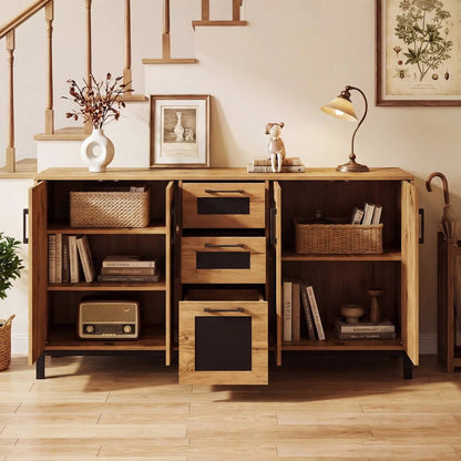 63 Inch Sideboard Buffet Cabinet with 3 Drawers