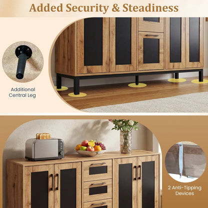 63 Inch Sideboard Buffet Cabinet with 3 Drawers