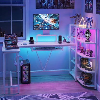 63in U-shaped computer desk with power outlets and bookshelf, white finish, DirectDeals on Tampa Home & Garden Store