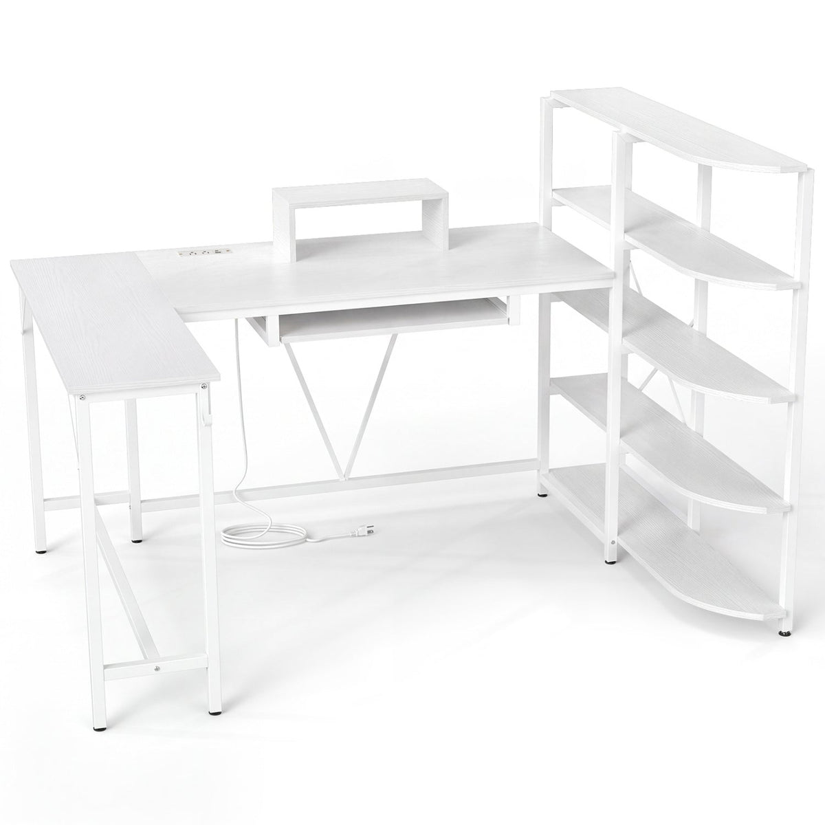 63in white U-shaped computer desk with power outlets and bookshelf by DirectDeals on Tampa Home & Garden Store