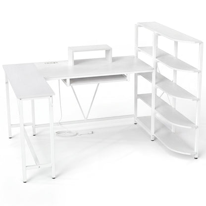 63in white U-shaped computer desk with power outlets and bookshelf by DirectDeals on Tampa Home & Garden Store