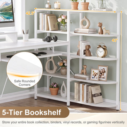 63-inch U-Shaped Desk with power outlets and 5-tier bookshelf by DirectDeals; white frame on Tampa Home & Garden Store