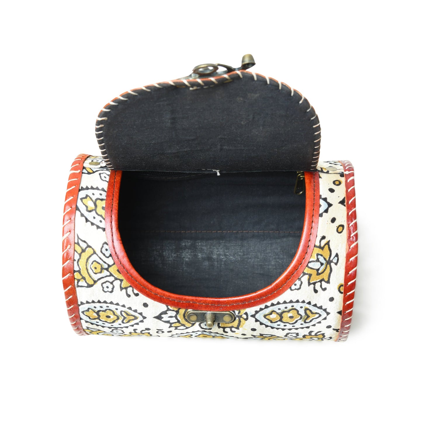 Cylindrical Block Printed Leather Bag - Tampa Home & Garden Store