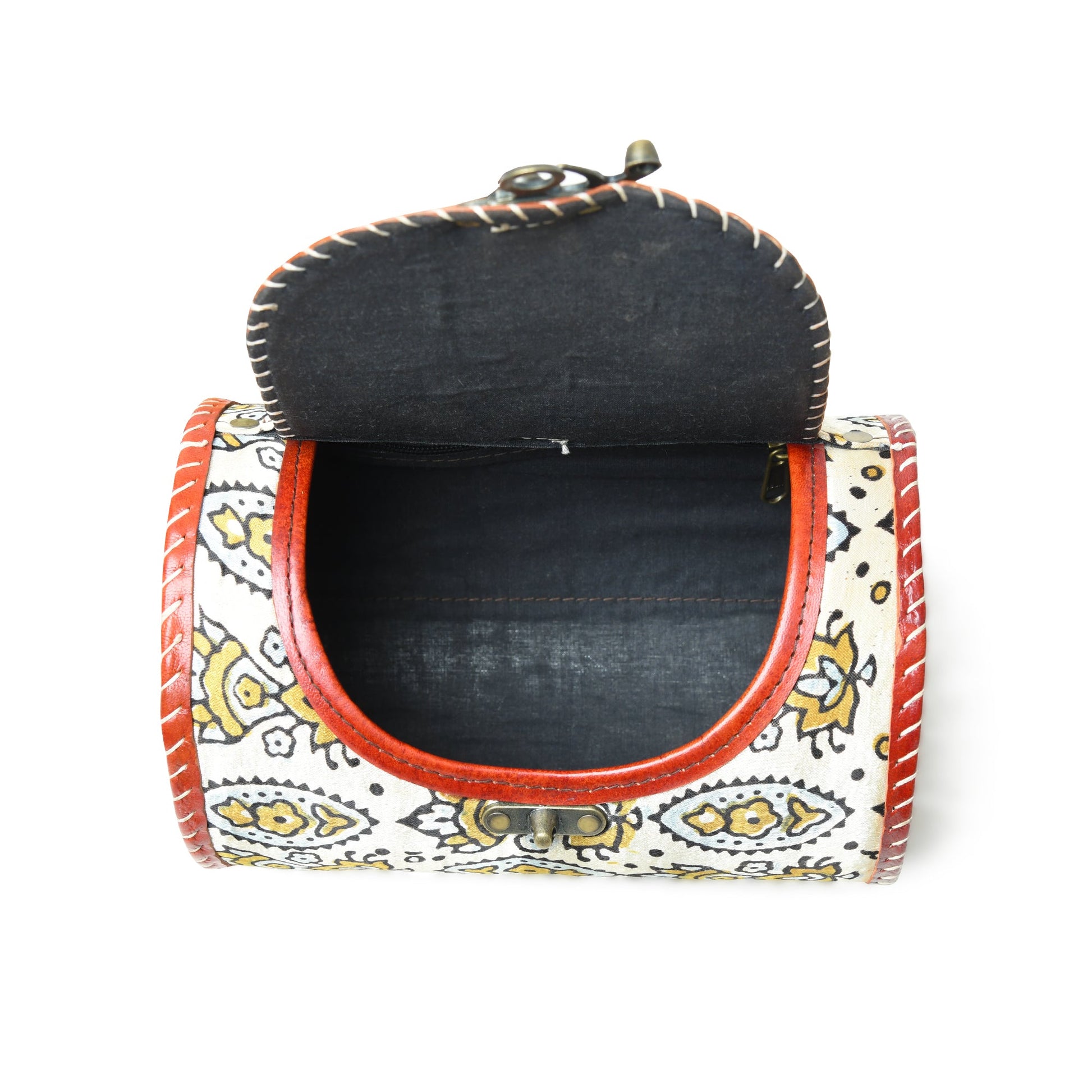 Cylindrical Block Printed Leather Bag - Tampa Home & Garden Store