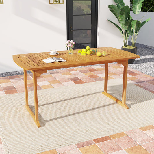 63 inch Outdoor Dining Table with Umbrella Hole and Slatted Tabletop - Tampa Home & Garden Store