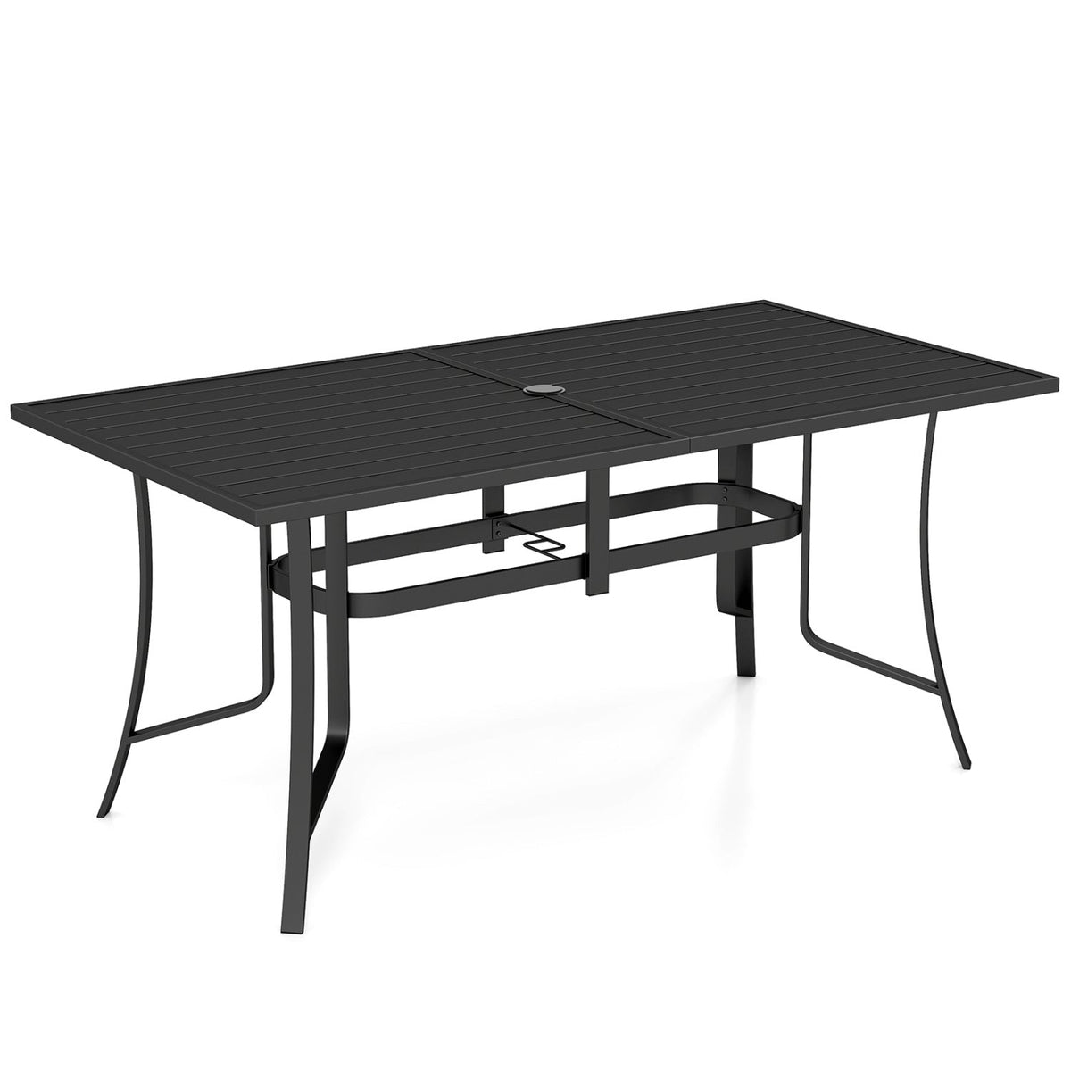 DirectDeals 63x33 inch rectangular black metal patio dining table for 6 with slatted top on Tampa Home & Garden Store