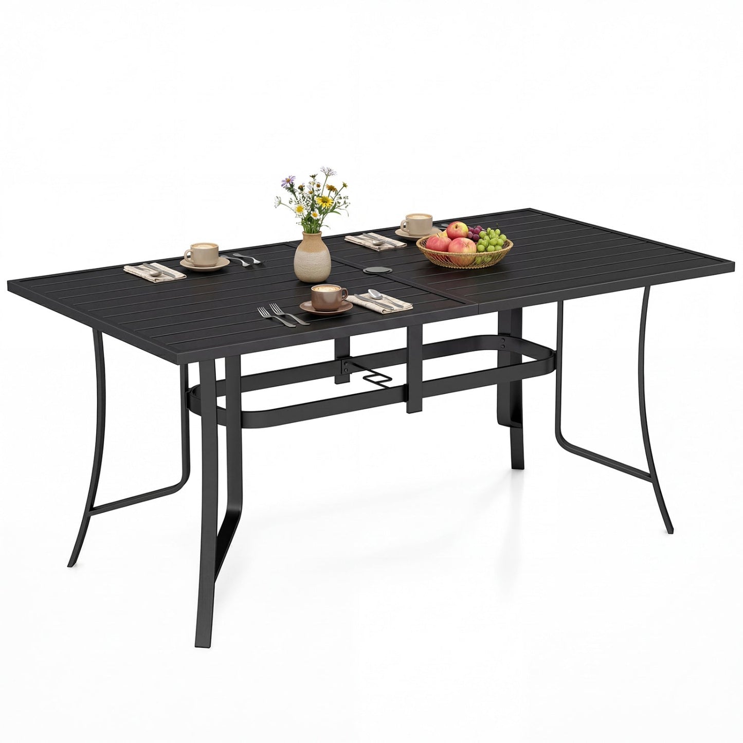 63x33-inch black rectangle metal patio dining table for 6 with slats and legs DirectDeals on Tampa Home & Garden Store