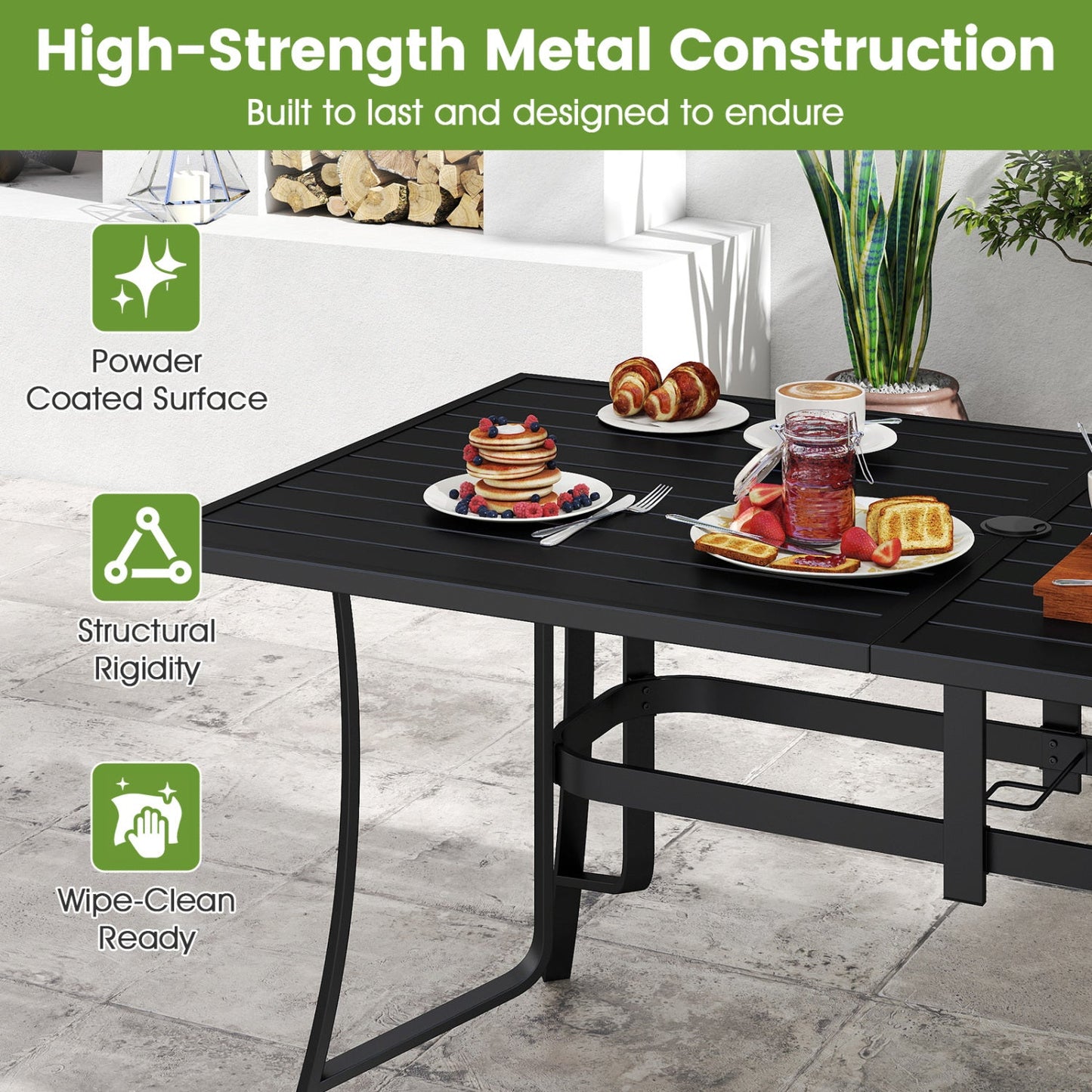 63x33 in black metal patio dining table for 6 with powder-coated surface DirectDeals on Tampa Home & Garden Store