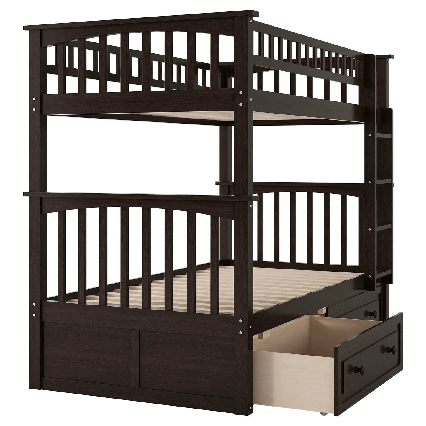 Bunk bed with drawers in dark espresso finish, convertible design by Unique Piece Furniture on Tampa Home & Garden Store