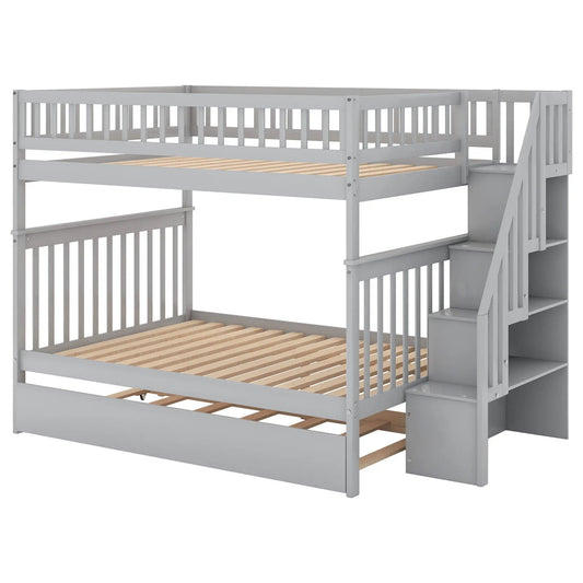 Bunk Bed With Staircase in gray finish with slatted rails on Tampa Home & Garden Store
