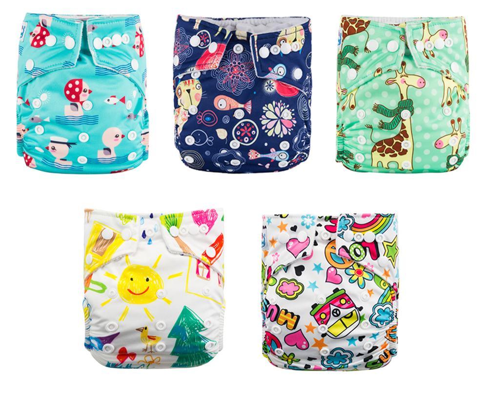 Stevvex pocket diaper set, 5pcs, assorted prints for kids on Tampa Home & Garden Store