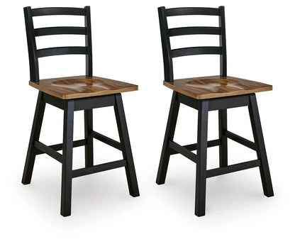 Wildenauer Swivel Stool pair with black ladder-back frames and wood seats on Tampa Home & Garden Store