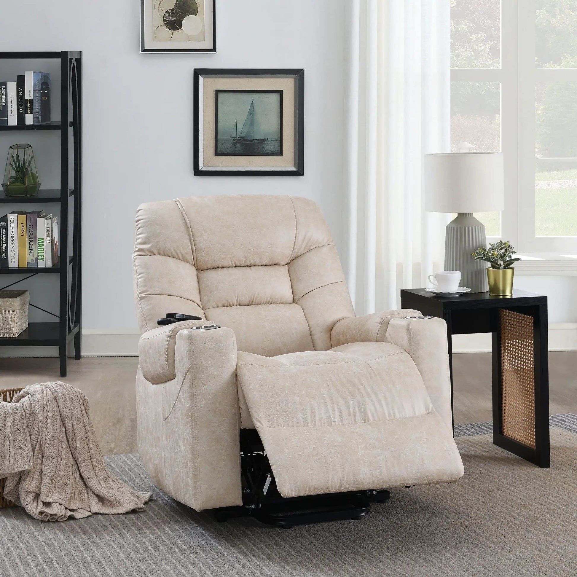 Nairi Leather Aire power motion recliner with lift heating massage function, ivory on Tampa Home & Garden Store