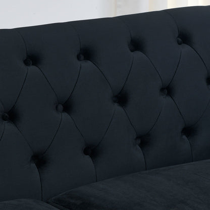 Modern Chesterfield sofa with diamond-tufted backrest in dark navy fabric on Tampa Home & Garden Store