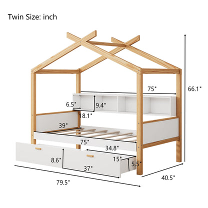 House Bed With Bookshelf Storage twin size wooden bed frame with built-in white storage shelves by HouseOfZazla on Tampa Home & Garden Store