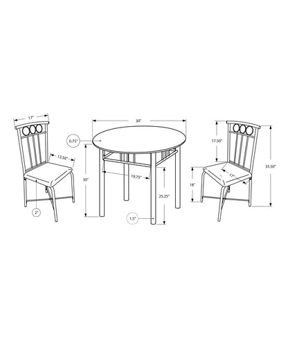 3-piece small round dining set with two chairs, contemporary blueprint shows 30-inch table on Tampa Home & Garden Store