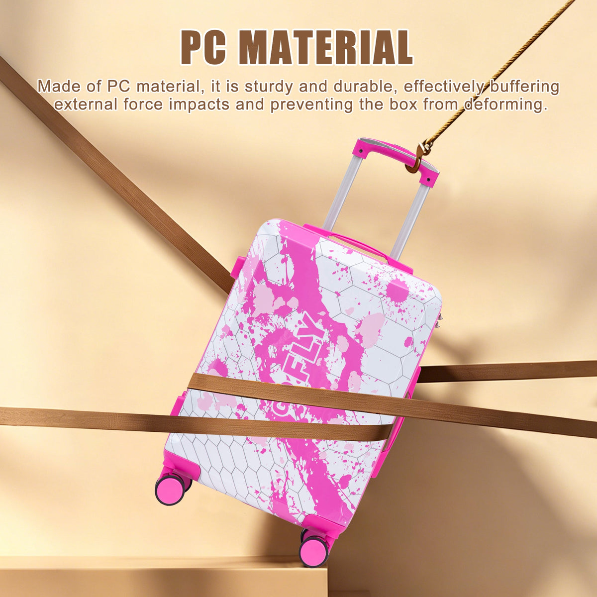 3-Piece Pink Spinner Wheel Luggage Set, hard case by HouseOfZazla (20/24/28), pastel design on Tampa Home & Garden Store