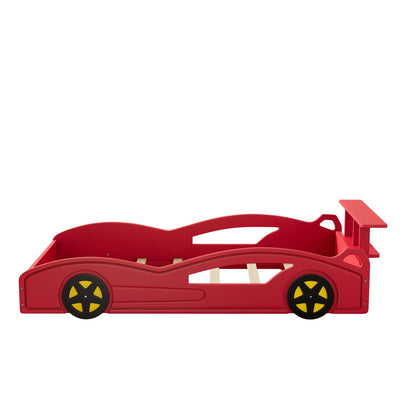 Race Car Platform Bed & Wheels red frame with black wheels by HouseOfZazla car bed for kids on Tampa Home & Garden Store