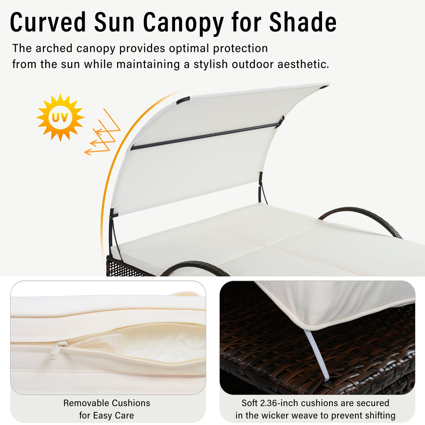 U_STYLE sun lounger with curved canopy, adjustable backrest, wicker frame by HouseOfZazla on Tampa Home & Garden Store