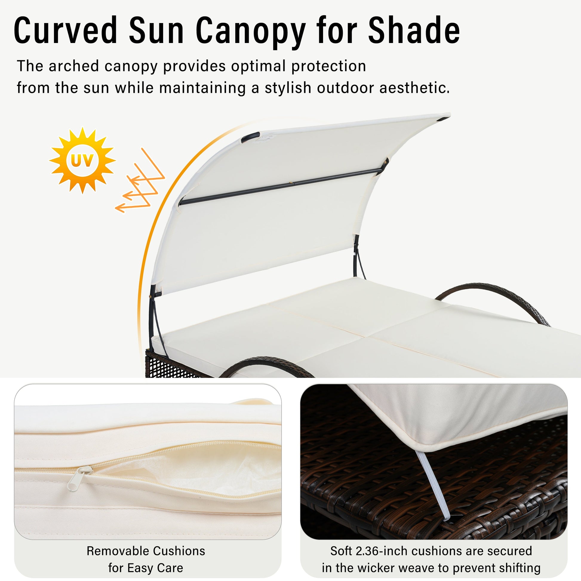 U_STYLE sun lounger with curved canopy, adjustable backrest, wicker frame by HouseOfZazla on Tampa Home & Garden Store