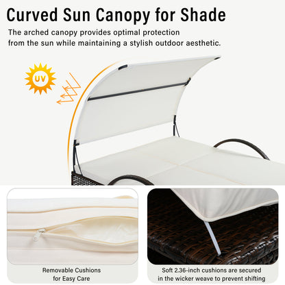 U_STYLE sun lounger with curved canopy, adjustable backrest, wicker frame by HouseOfZazla on Tampa Home & Garden Store
