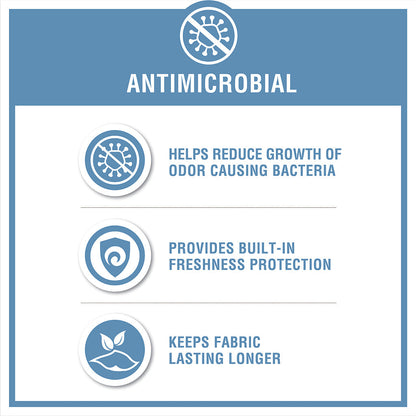 Antimicrobial label graphic on quilt set with icons for odor and freshness protection on Tampa Home & Garden Store