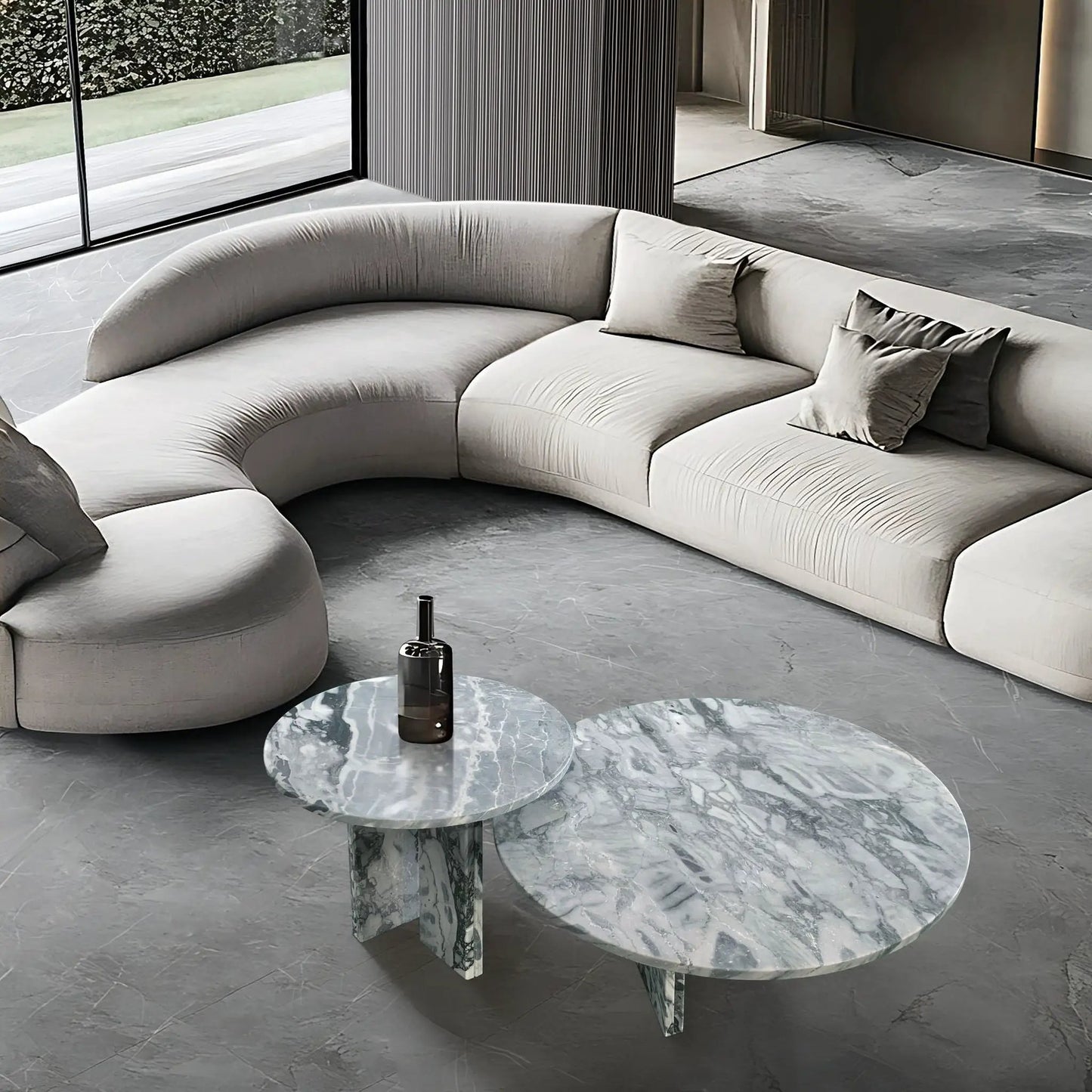 Elegant Coffee Duo Table Set by Unique Piece Furniture, gray marble, two round tables on Tampa Home & Garden Store