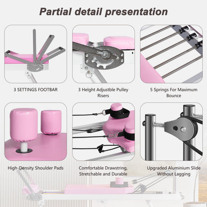 Foldable Pilates Core Bed by HouseOfZazla, pink exercise equipment with 3-setting footbar on Tampa Home & Garden Store