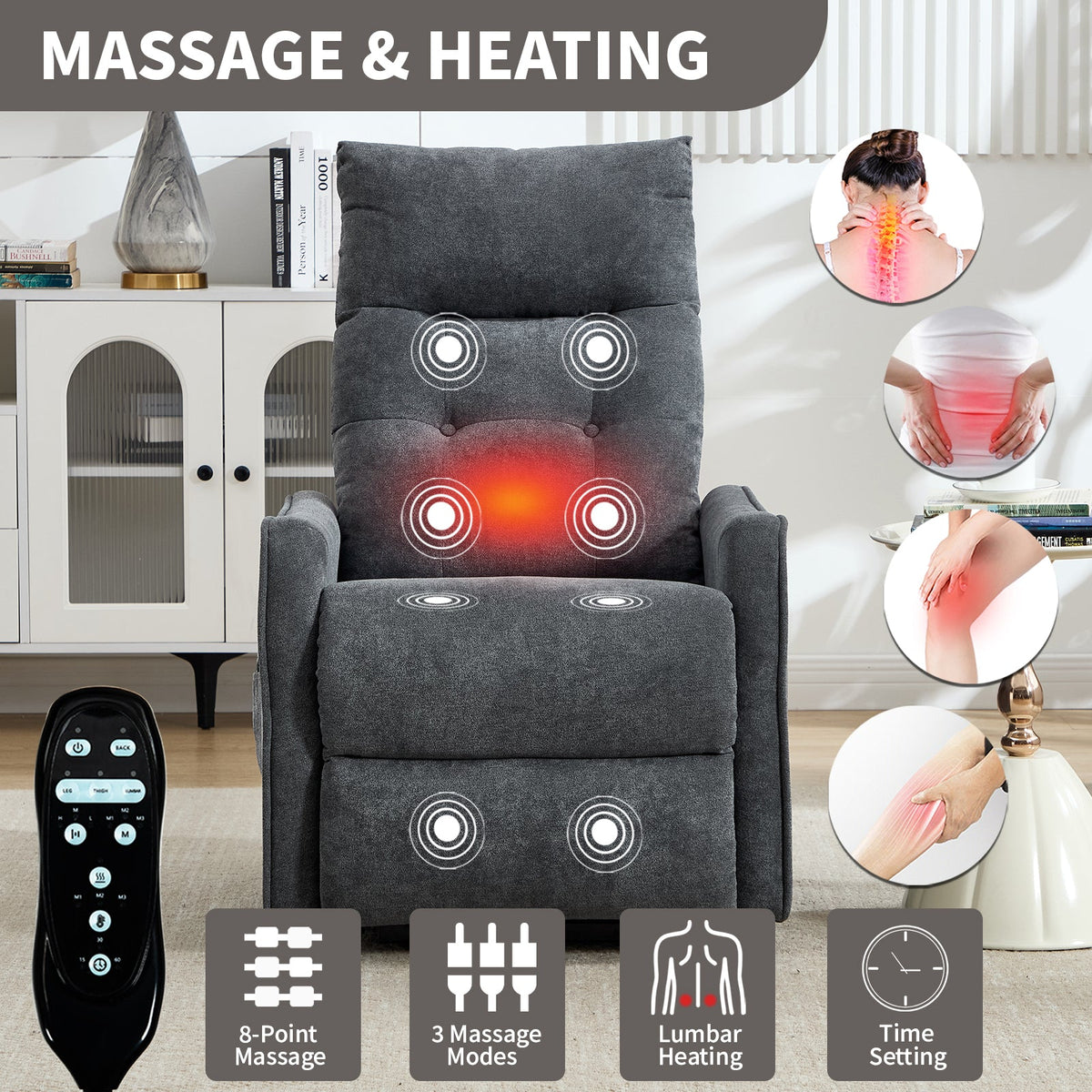 Grey chenille single-motor power lift recliner chair by HouseOfZazla with remote on Tampa Home & Garden Store