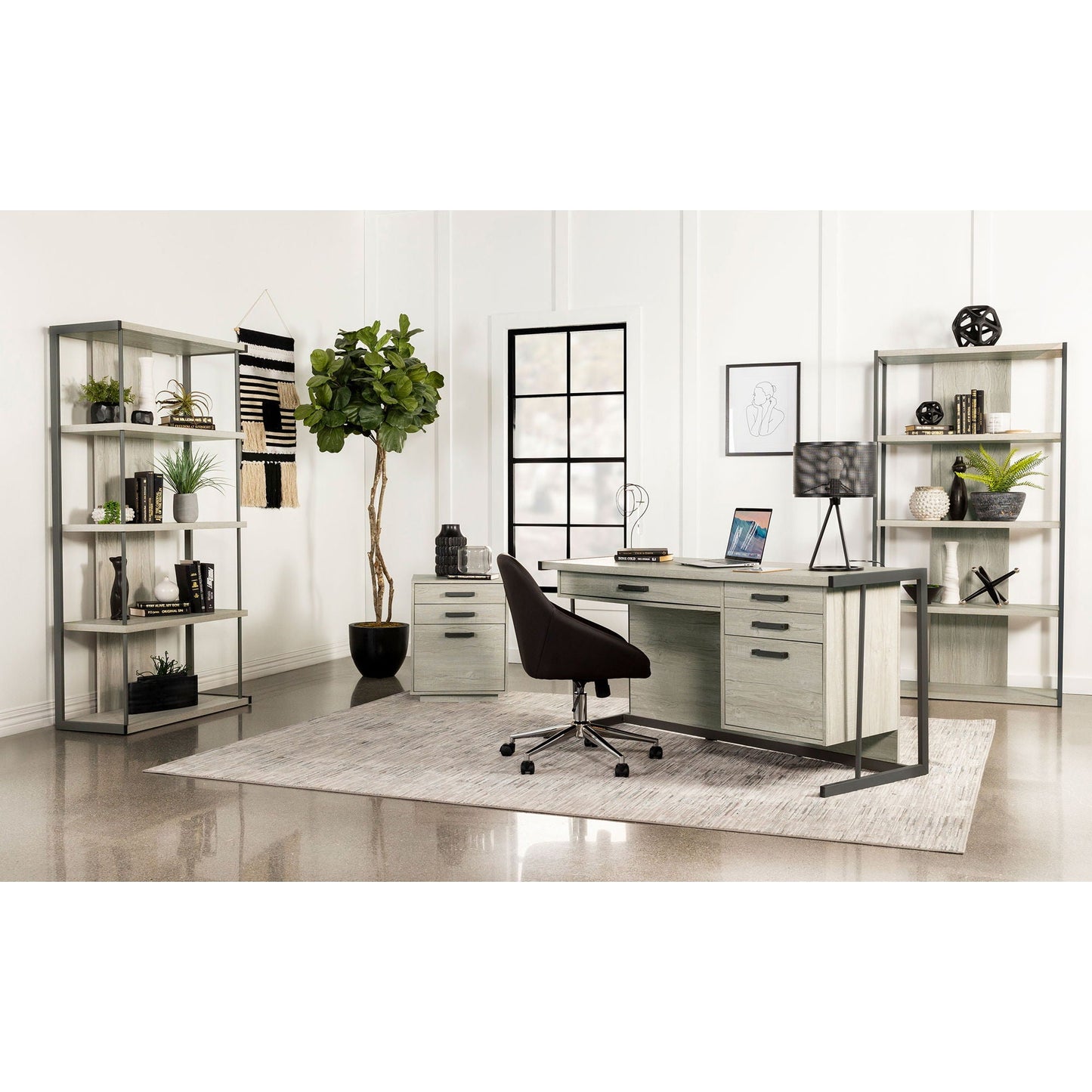 Brisley desk with adjustable keyboard tray and 3 drawers in beige gray HouseOfZazla on Tampa Home & Garden Store