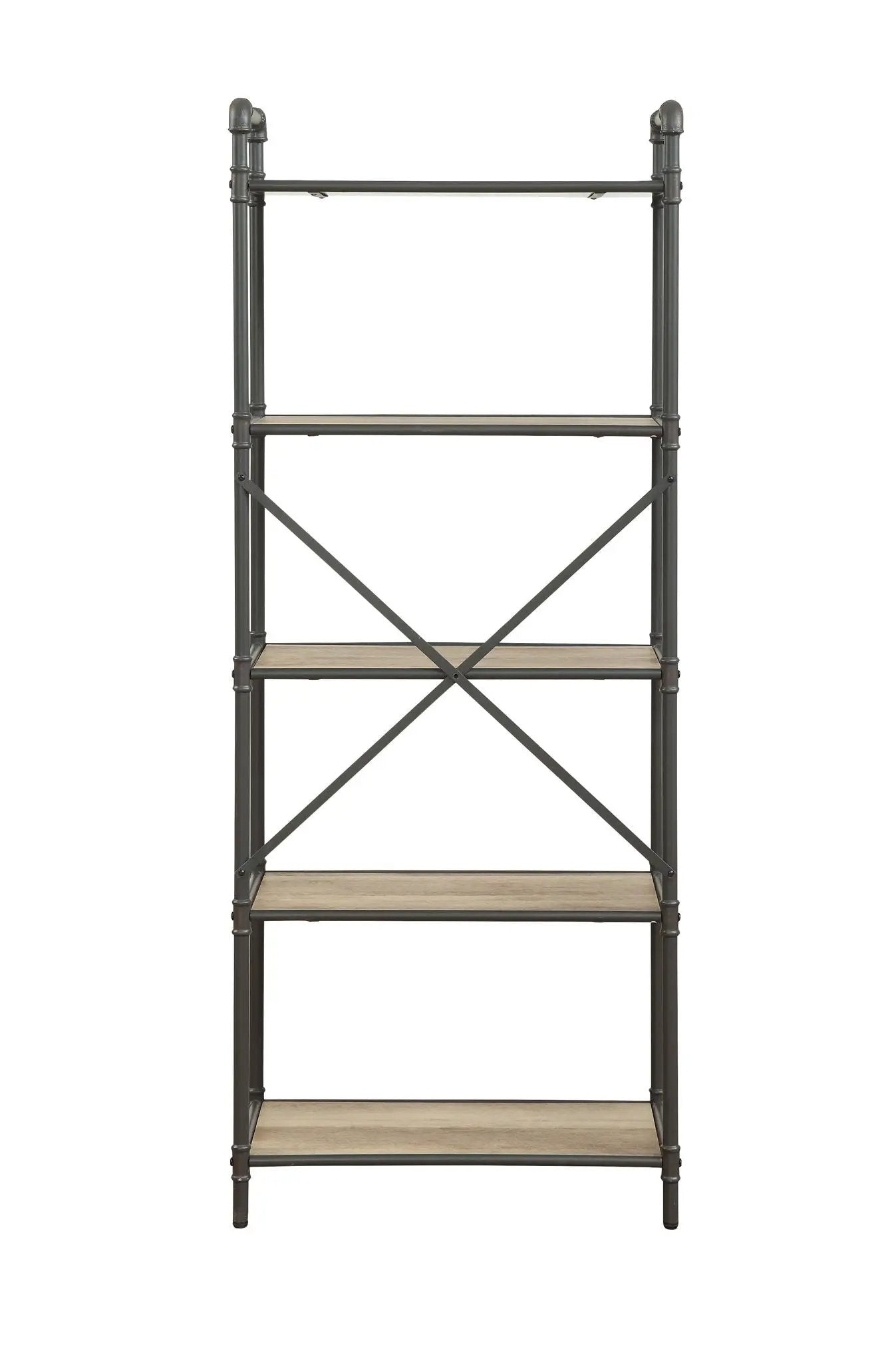 Itzel Bookshelf by Unique Piece Furniture, black metal etagere with wood shelves, 4 shelves on Tampa Home & Garden Store