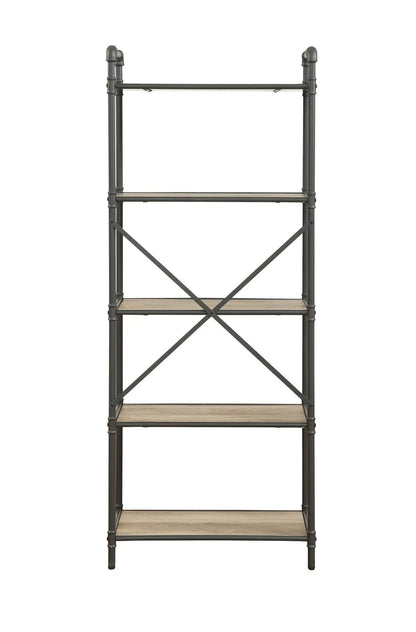Itzel Bookshelf by Unique Piece Furniture, black metal etagere with wood shelves, 4 shelves on Tampa Home & Garden Store