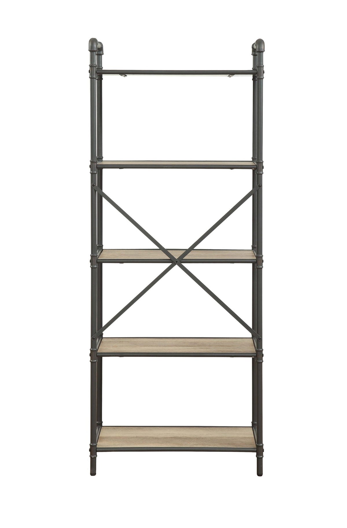 Light brown wood bookshelf with a durable dark metal frame 26W x 14D x 49H HouseOfZazla on Tampa Home & Garden Store
