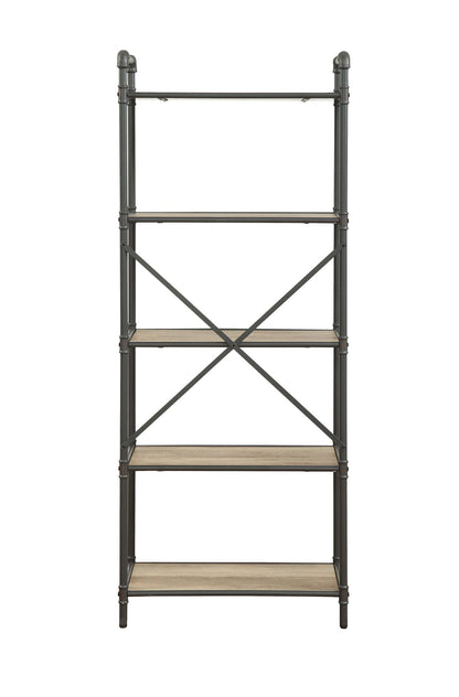 Light brown wood bookshelf with a durable dark metal frame 26W x 14D x 49H HouseOfZazla on Tampa Home & Garden Store