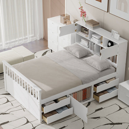 Captain Platform Bed Frame and Bookcase Headboard