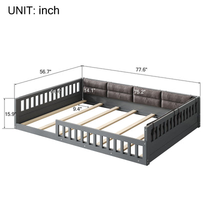 Upholstered platform bed with guardrails and pillow cushions slat foundation HouseOfZazla on Tampa Home & Garden Store