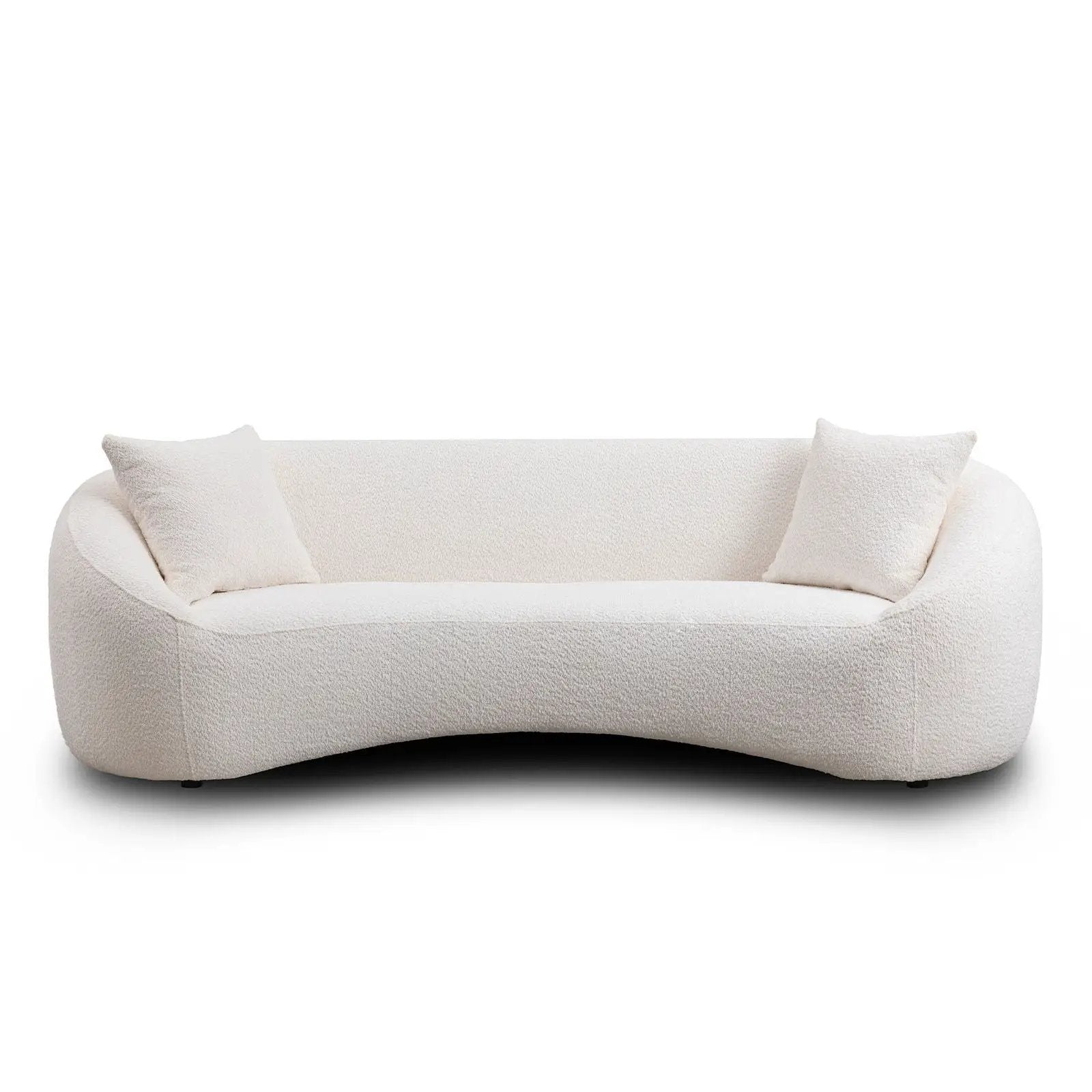 Curved 3 Seater Sofa white boucle fabric by Unique Piece Furniture with two cushions on Tampa Home & Garden Store