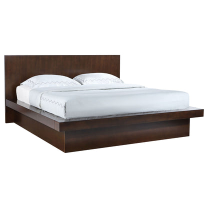 Tokyo LED Panel Bed with Structured Headboard dark wood panel frame and white bedding by HouseOfZazla on Tampa Home & Garden Store