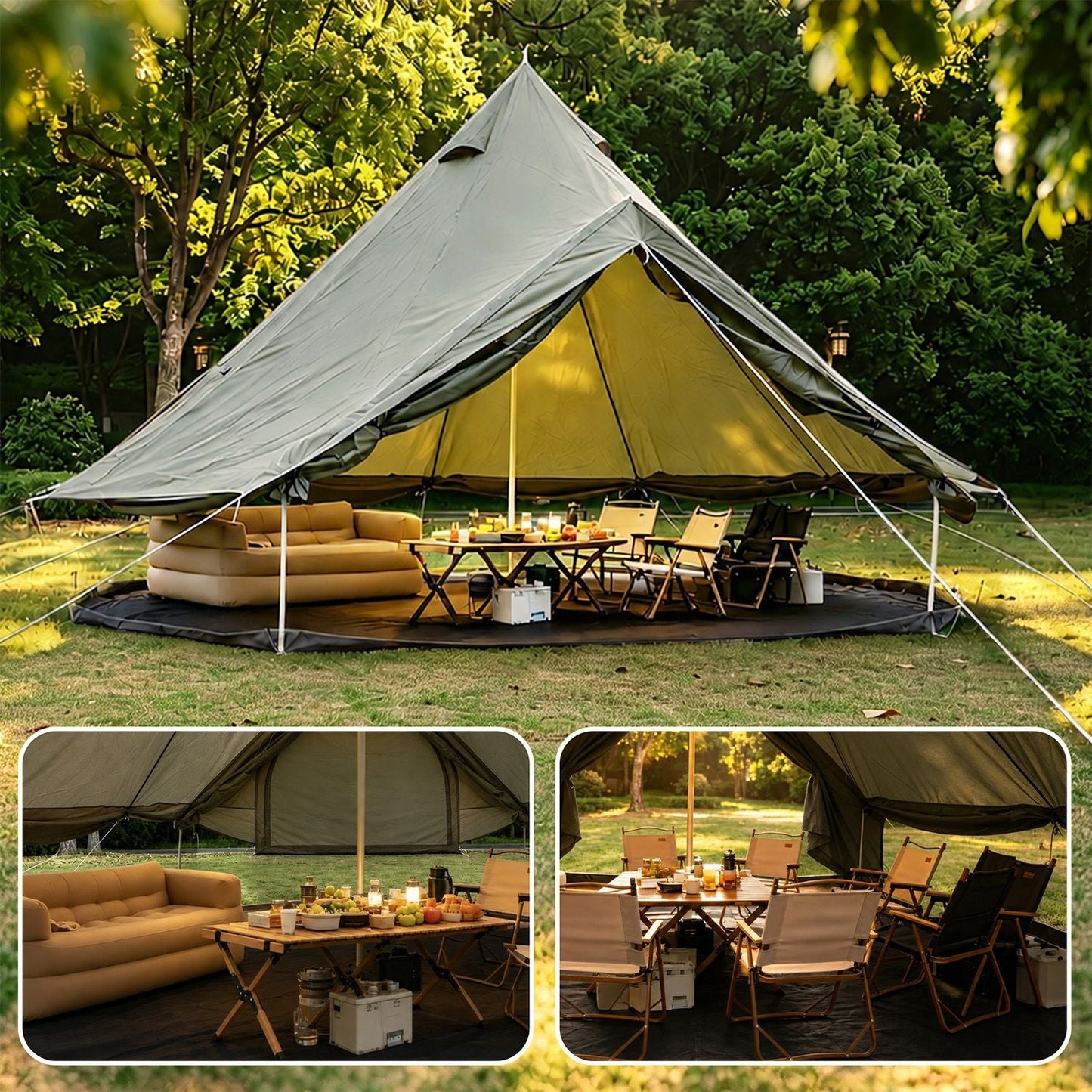GemGear Oxford Bell Tent 13.1ft with Stove Jack olive-green canvas family camping tent with dining on Tampa Home & Garden Store