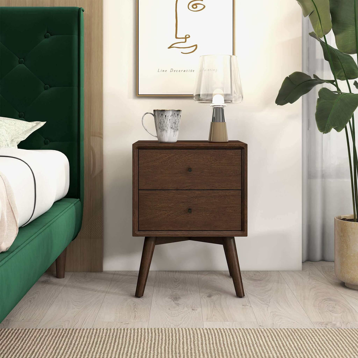 Mid-Century Modern night stand, dark brown wood, 2 drawers, by HouseOfZazla on Tampa Home & Garden Store