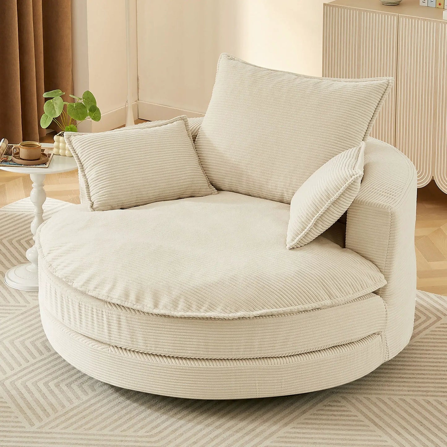 360 Degree Swivel Barrel Chair with Dual Cushions