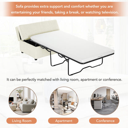 Twin size folding ottoman sleeper bed with mattress in beige upholstery by HouseOfZazla on Tampa Home & Garden Store