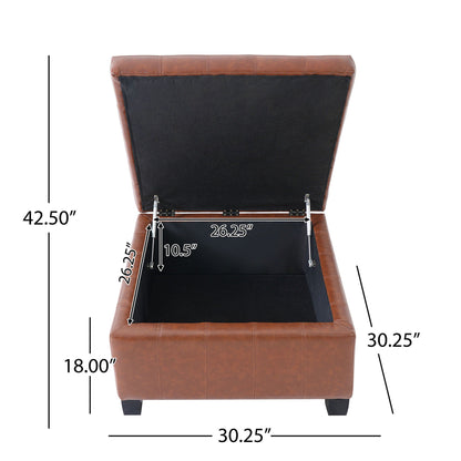 Square tufted storage ottoman with lift-top in dark brown leather by HouseOfZazla on Tampa Home & Garden Store