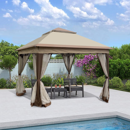 Outdoor Steel Gazebo With Mesh Nets and Canopy