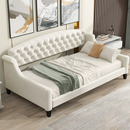Modern Tufted Daybed in ivory fabric by Unique Piece Furniture with button tufting on Tampa Home & Garden Store