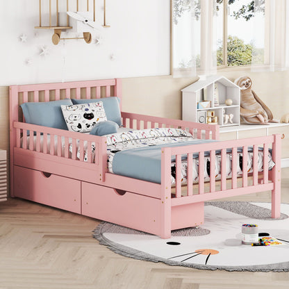 Pink platform bed with guardrails on both sides and two under-bed drawers by HouseOfZazla on Tampa Home & Garden Store