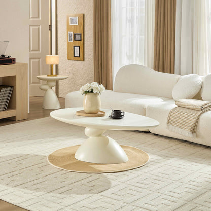 Lucky Stone Shaped End Table by HouseOfZazla with sculptural cream base and white top on Tampa Home & Garden Store