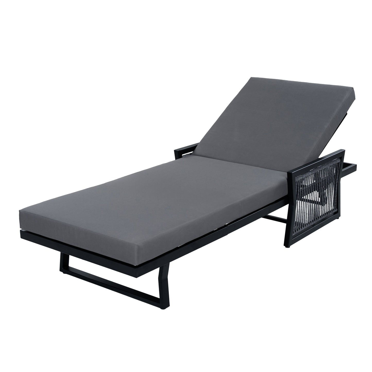 Black Iron Outdoor Chaise with Mixed Rope